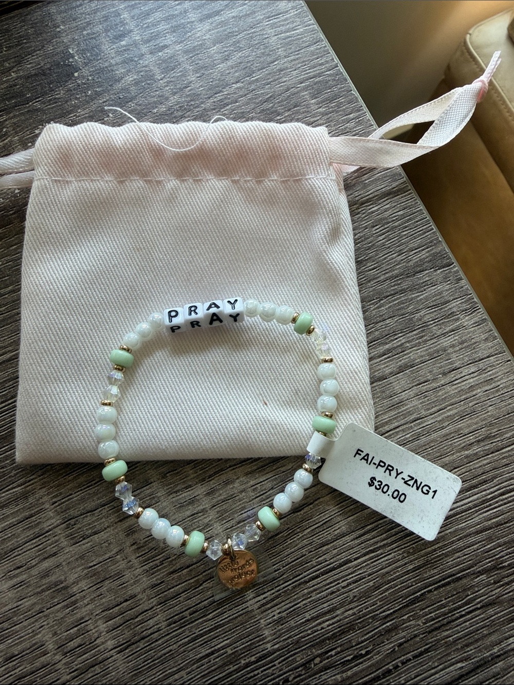 Little Words Project "Pray" Beaded Bracelet in White - Picture 2 of 2